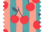Tissu coton au mètre ex2644 cerises rayées orange bleu