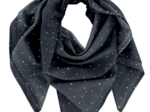 Foulard pompon gaze pois or marine