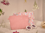 Mini pochette tissu velours côtelé rose blush