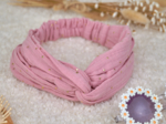 Bandeau croisé enfant gaze pois or rose thé