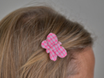 Barrette petit papillon vichy rose fluo