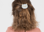 Barrette miaou rayé bleu blanc