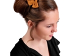 Barrette noeud papillon paille dorée caramel