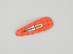 Barrette clic-clac tissu vichy orange fluo