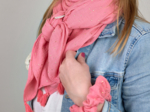 Foulard pompon gaze pois or rose sorbet