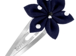 Barrette clic-clac fleur étoile pois marine