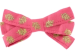 Barrette ruban feuillage or rose