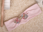 Bandeau jersey bébé noeud porcelaine rosée