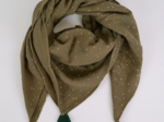 Foulard pompon gaze pois or kaki