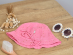 Chapeau soleil charlotte gaze pois or rose sorbet