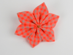 Barrette fleur étoile vichy orange fluo