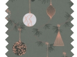 Tissu coton au mètre ex2348 boules de noel cuivré vert gris