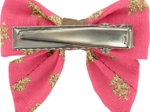 Barrette Mini Noeud Papillon feuillage or rose