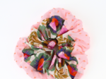 Grand chouchou bicolore fleur de thé - plumetis corail