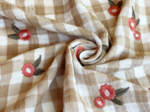 Tissu double gaze  ex2624 vichy brodé fleuri naturel
