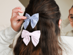 Barrette noeud papillon oxford rose