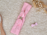 Bandeau jersey bébé noeud oxford rose