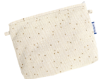 Mini pochette tissu gaze pois or écru