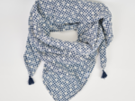 Foulard pompon vichy brodé marine