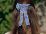 Barrette noeud ruban moyenne pastel fleuri