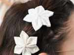 Barrette fleur étoile broderie anglaise