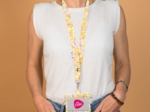 Porte badge mimosa jaune rose
