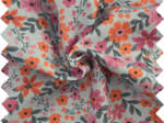 Tissu coton au mètre ex2649 fleuri ciel rose orange
