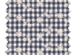 Tissu coton au mètre vichy brodé marine