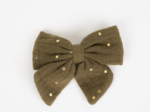 Barrette noeud papillon gaze pois or kaki