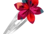 Barrette clic-clac fleur étoile pompons cerise