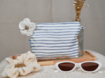 Mini pochette tissu rayé bleu blanc