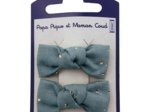 Barrettes clic-clac petits noeuds gaze pois or bleu gris