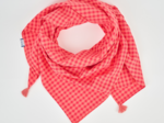 Foulard pompon vichy rouge corail
