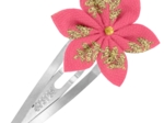 Barrette clic-clac fleur étoile feuillage or rose