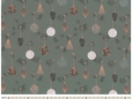 Tissu coton au mètre ex2348 boules de noel cuivré vert gris