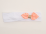 Bandeau jersey bébé noeud vichy orange fluo