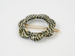 Barrette fleur petite damier noir or