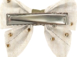 Barrette Mini Noeud Papillon gaze pois or écru
