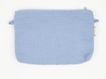 Pochette tissu gaze pois or bleu baltique