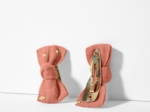Barrettes clic-clac petits noeuds gaze pois or rose blush