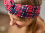 Bandeau croisé tartan rouge