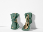 Barrettes clic-clac petits noeuds gaze pois or eucalyptus