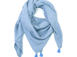 Foulard pompon gaze pois or bleu baltique