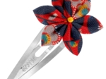 Barrette clic-clac fleur étoile feuillage vermillon