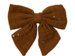 Barrette noeud papillon gaze pois or caramel