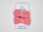 Barrettes clic-clac petits noeuds gaze pois or rose sorbet