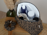 Trousse de toilette leopard matelassé moka