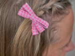 Barrette ruban petit  vichy rose fluo