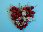 Chouchou nœud  cerise en fleur