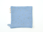 Carré Démaquillant Lavable gaze pois or bleu baltique
